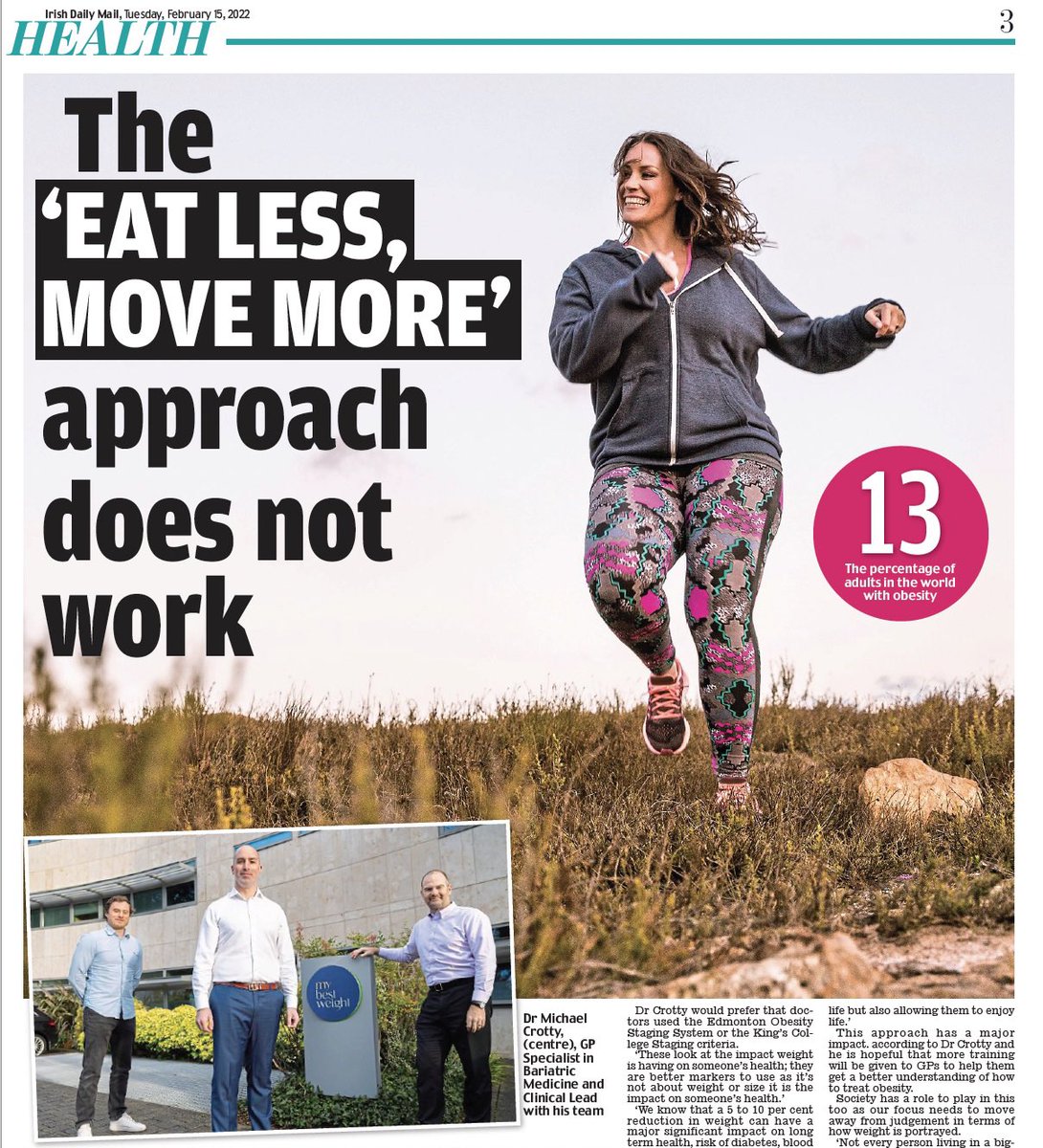 Thank you @irishdailymail for highlighting weight stigma & discussing evidence based treatments for #obesity in your Good Health supplement today.
It is also so refreshing to see positive imagery & person first language! #mybestweight #supportnotstigma #livingwithobesity