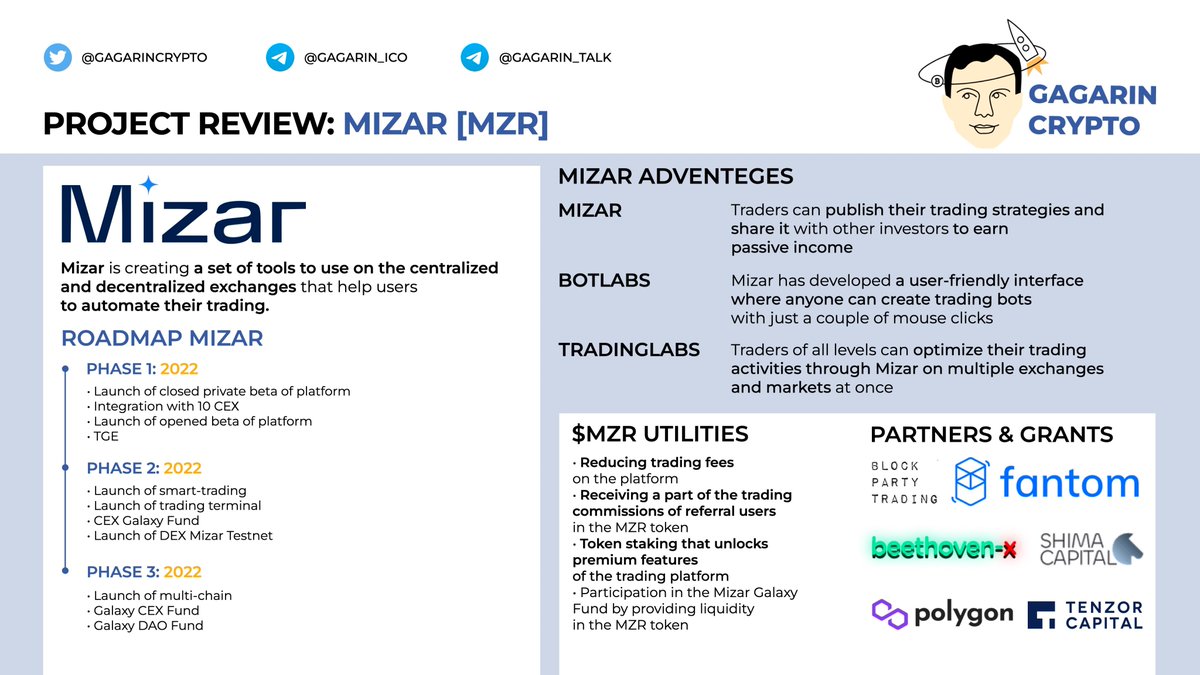 #ProjectReview: @mizar_ai $MZR

Mizar is creating a set of tools to use on the centralized and decentralized exchanges that help users to automate their trading.

Website 👉 mizar.ai