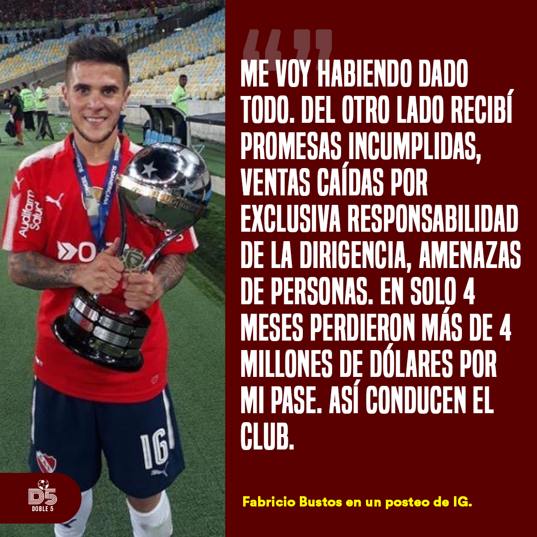 5doble5's tweet photo. 💣💣💣 BUSTOS LE DIÓ CON TODO A LA DIRIGENCIA DEL ROJO

En un posteo de Instagram, el ex lateral de Independiente y actual de Inter de Porto Alegre, dejó un mensaje de agradecimiento al hincha del Rojo y unos cuantos palos a la dirigencia. https://t.co/uAVHj2iN7h