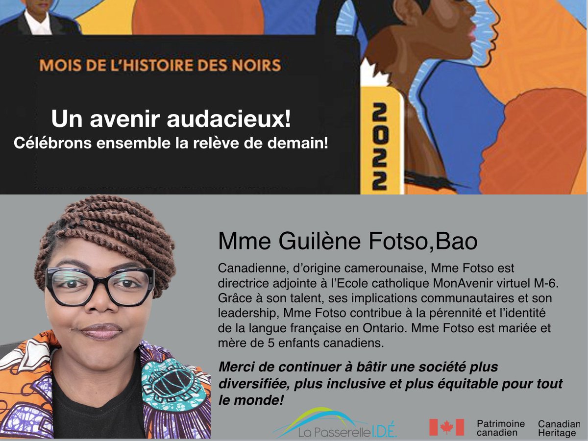 LeonieTchatat's tweet photo. #BlackHistoryMonth "ENSEMBLE" célébrons la contribution des #noirs #francophones #canadiens d'aujourd'hui et de demain. Merci à Mme Guilène Fotso,Bao pour son leadership au sein de la francophonie plurielle #ONFR. Bon #BlackHistoryMonth https://t.co/6T4bXJcBQq