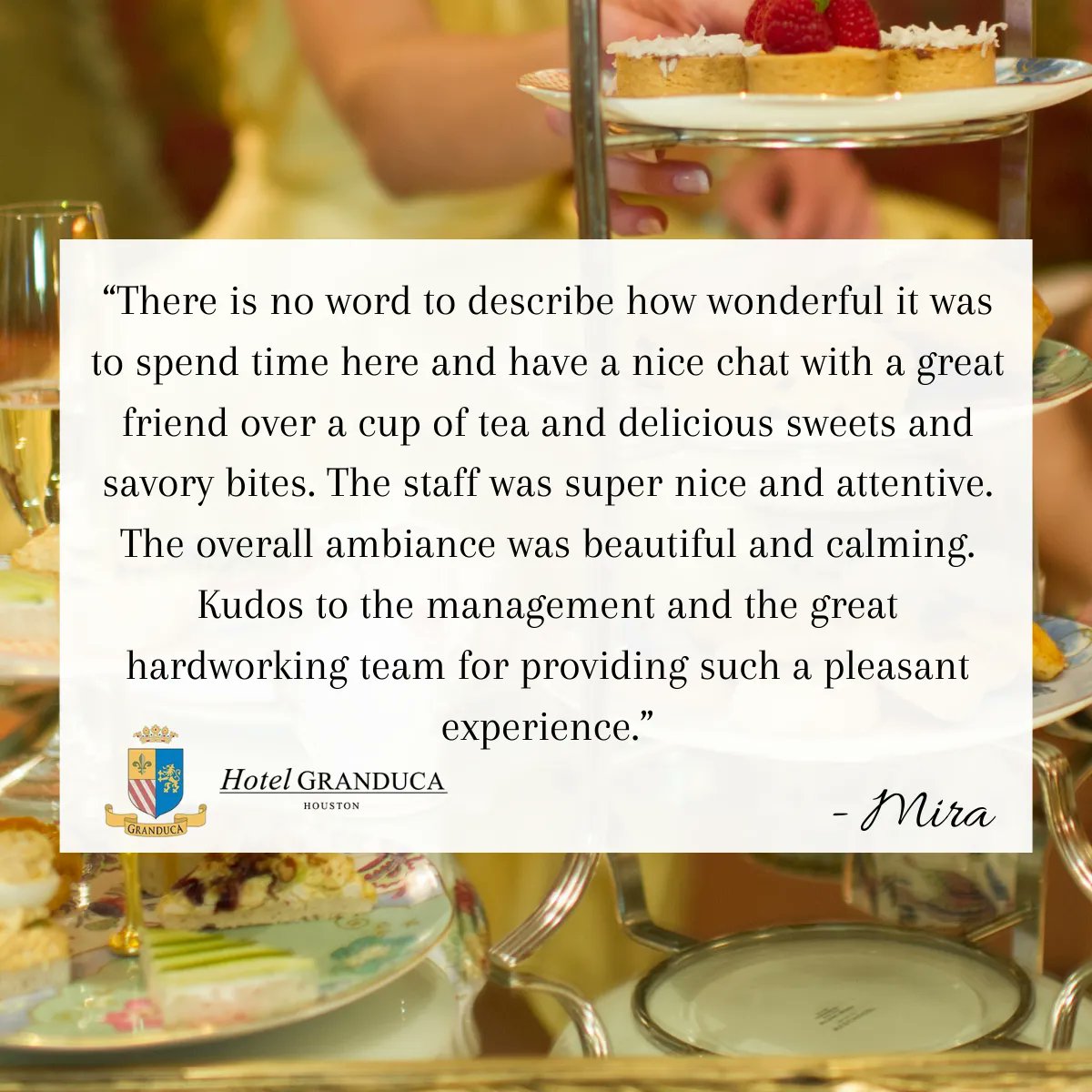 Thank you for leaving a Google review, Mira. We are very happy to know that you had a wonderful experience with friends during #AfternoonTea.
✨ Afternoon Tea is served daily from 1 pm to 4 pm. The Tea Room closes at 5 pm.
Make a reservation by calling (713) 418-1000
#houstontea