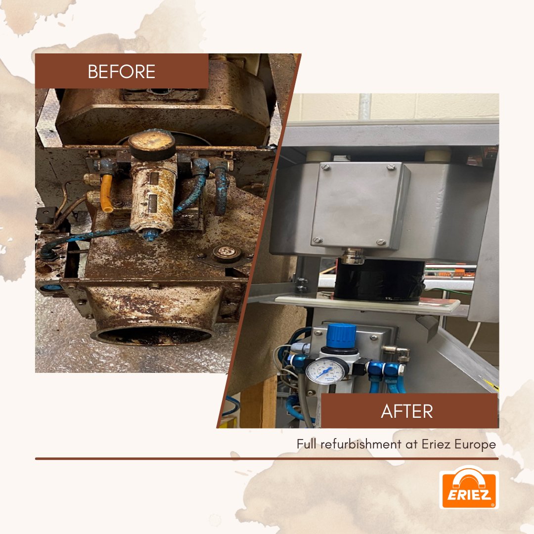 We're not sure if before and after posts are your cup of coffee, but we love a #transformationtuesday

This heavy-duty detector, for inspecting freeze-dried #coffee, is a regular at Eriez for routine #servicing. 

For all spares &amp; service: info-europe@eriez.com or 029 2086 8501