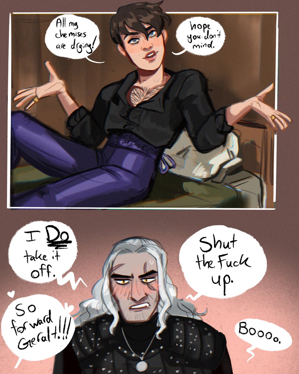 People suggested jaskier in geralts shirt for the next fashion post but then i had this thought and couldn't help myself.

Oh geralt. U fool 