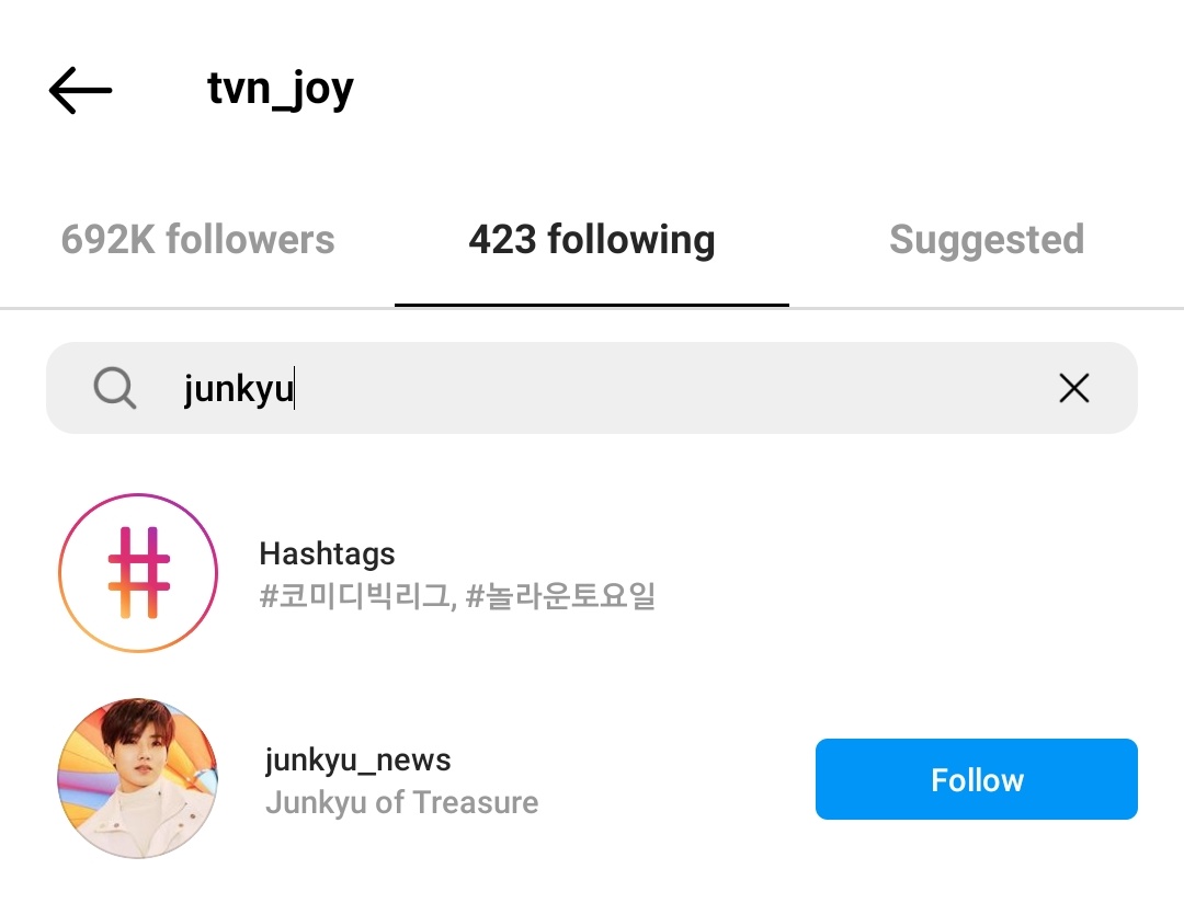 tvn_joy is also following the same JUNKYU fan account on instagram #JUNKYU #준규 #ジュンギュ #TREASURE @treasuremembers
