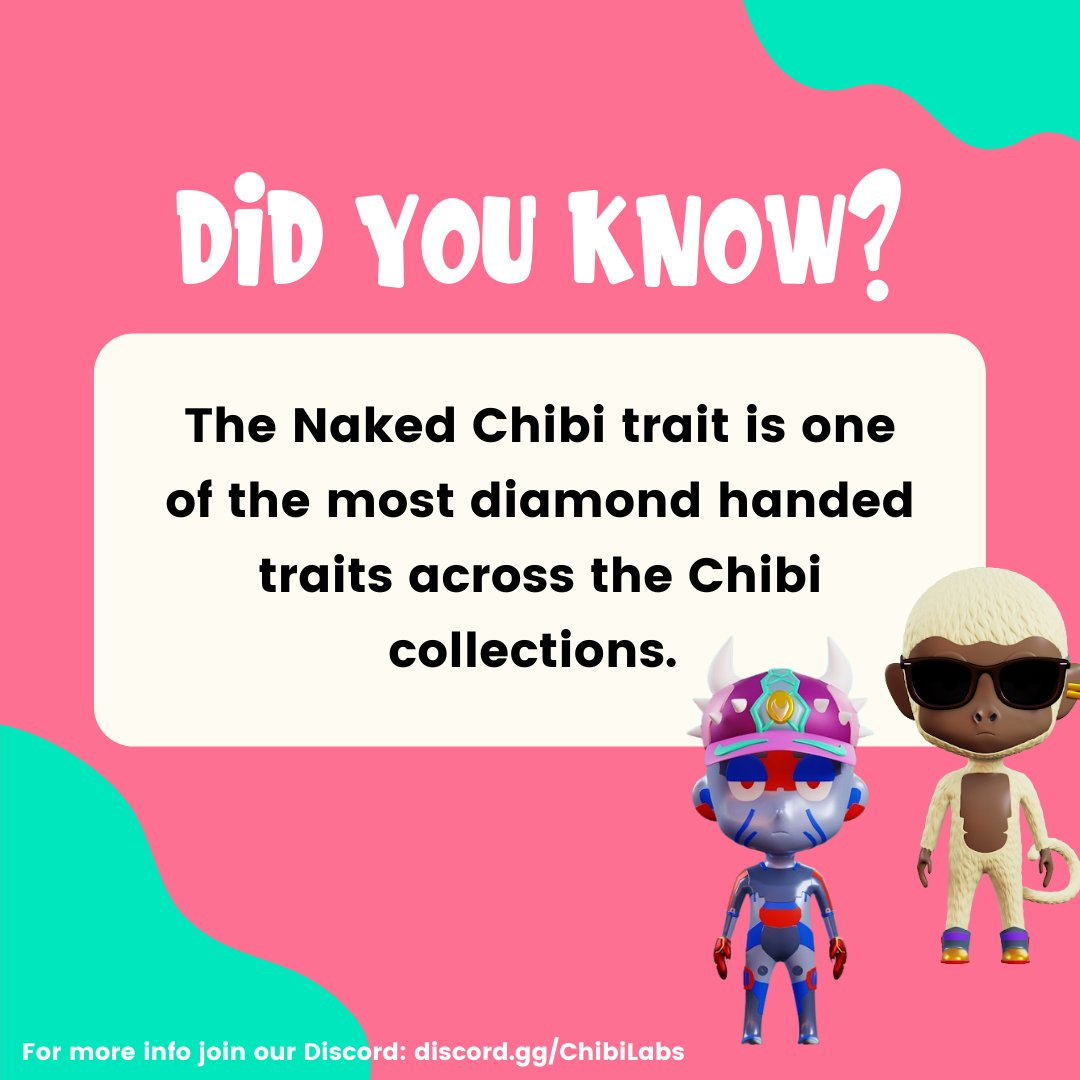 ChibiLabs's tweet photo. Did you know this? 🤔

The Naked Chibi trait is one that is really sought after and diamond handed 👀

They are a lot more common in the Chibi Galaxy collection but looks are much better than rarity to our community! 

#WeLoveTheChibis https://t.co/n6CMDyG5TF