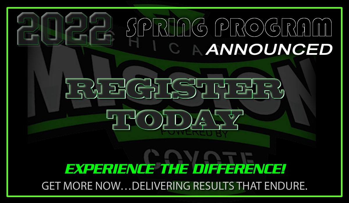 CHICAGO MISSION SPRING PROGRAM
EXPERIENCE THE DIFFERENCE!

BOYS (SQUIRT-BANTAM) 
GIRLS 12U, 14U, 16U &amp; 19U
MIDGET PREP SPRING PROGRAM

Register Here: chicagomission.com/spring-program…