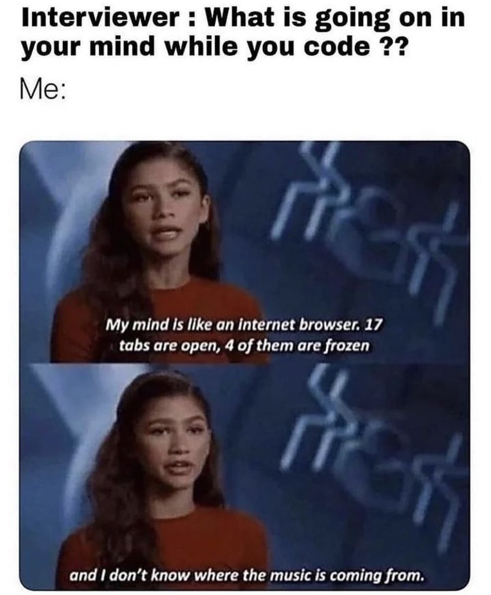 sumusiriwardana's tweet image. So relatable! This my mind when I’m coding 😂