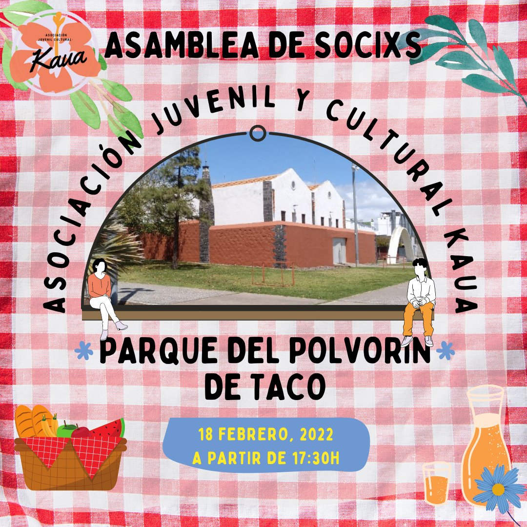 🧺🍇🫐 PICNIC / ASAMBLEA DE KAUA 2022 🫐🍇🧺

Este viernes 18 de Febrero de 2022🗓️ a partir de las 17:30h trae tu manta y acercate a nuestro picnic en el Parque del Polvorín de Taco🌳 

forms.gle/tN5QX1tTzDMLQk…