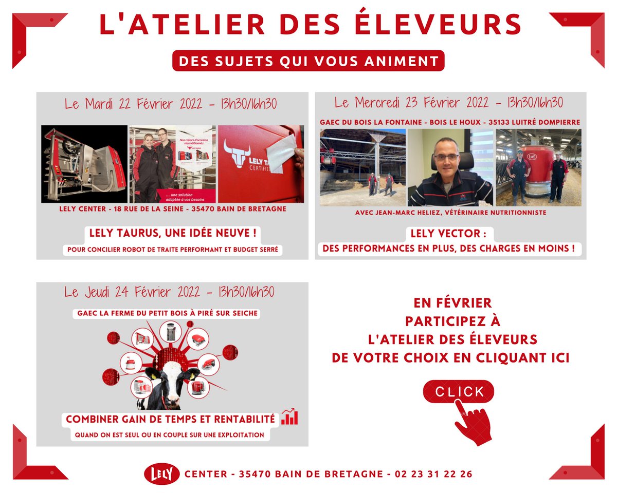 L'Atelier des éleveurs : des sujets qui vous animent.
cutt.ly/zOVRulI
#lely