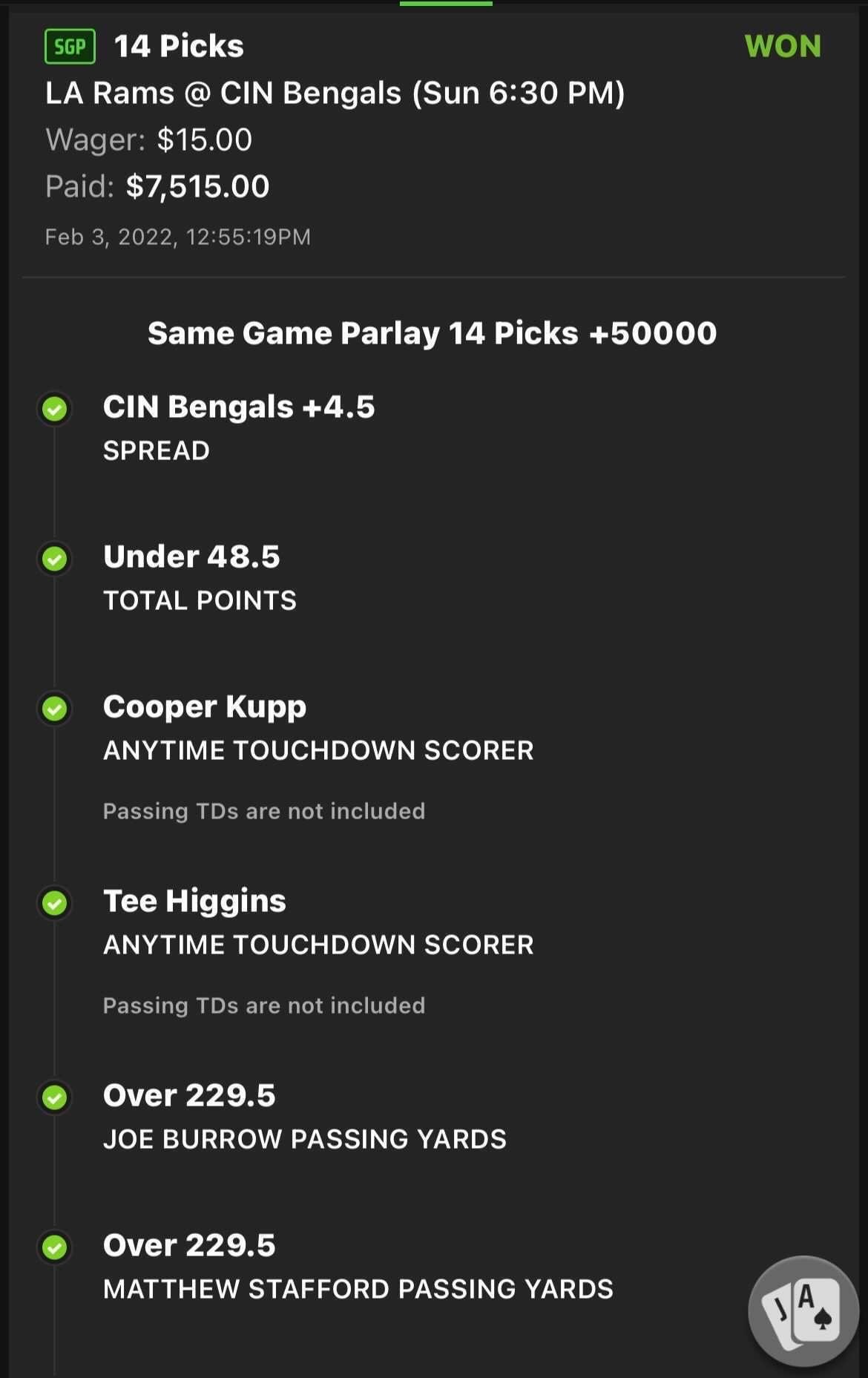 DraftKings Sportsbook on X: '14-leg same game parlay on Super Bowl Sunday?  That's what dreams are made of. (via jared.dagenias // Instagram)   / X