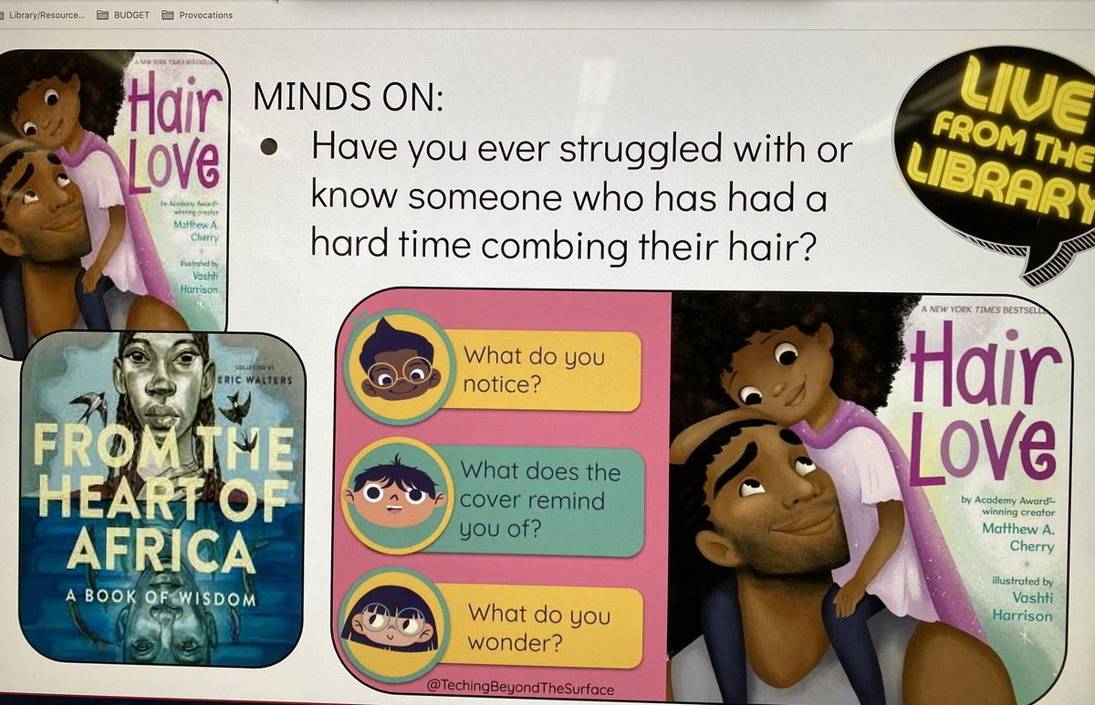 LarkspurLibLC's tweet image. Today’s  #LiveFromTheLibrary was reading Hair Love (thanks to @Teach_Beyond for the resource!). We started with aphorisms as a Minds On for our learning. Today we had 14 classes from K-Gr 5 join in to read &amp;amp; learn together. @PDSB_Libraries  @EricRWalters #ONSchoolLibraries