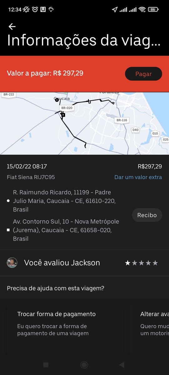 JujuGama's tweet photo. @Uber @Uber_Brasil o motorista não encerrou a viagem qndo eu desci do carro. A viagem, que diariamente é no máximo 7 reais, saiu por 297... Isso é um absurdo... Como vcs resolvem isso hein? https://t.co/20Gxq2VE74
