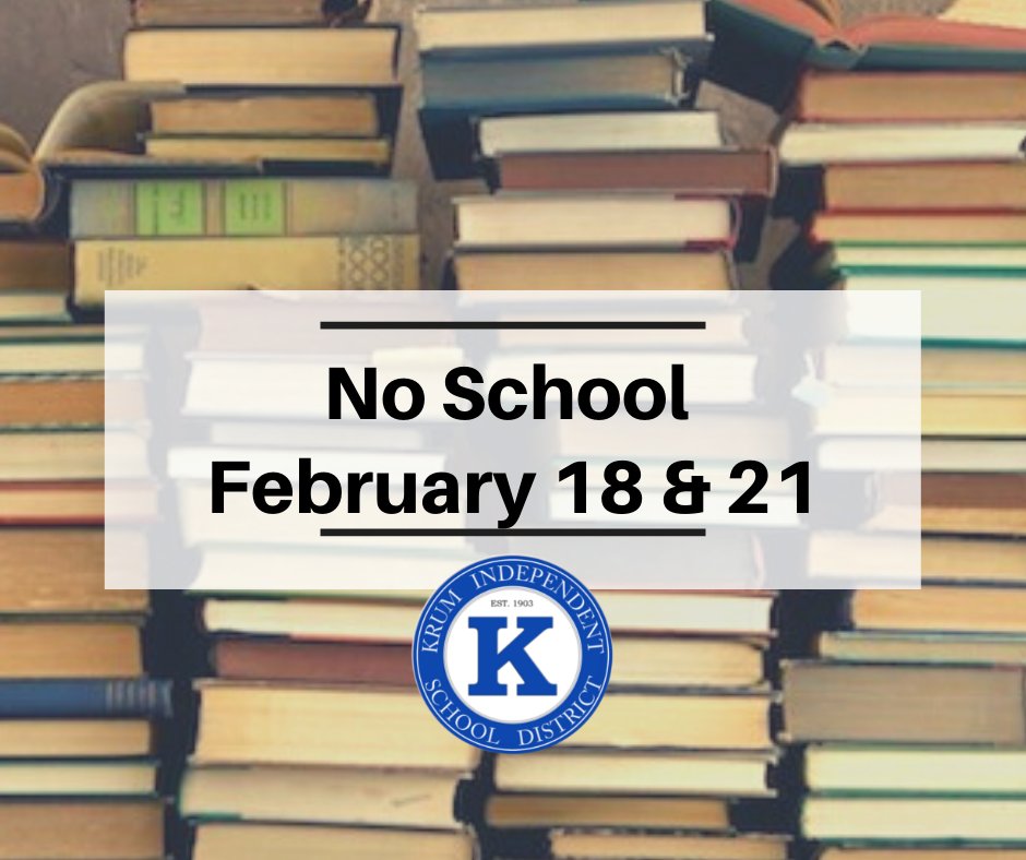 🚨REMINDER🚨

There is NO SCHOOL this Friday, Feb. 18, and Monday, Feb. 21. 

We'll see all our Bobcats again on Tuesday, Feb. 22!
