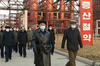 rwinstanleyc's tweet photo. Kim Tok Hun #NorthKorean Premier borrows KJU's leather trench coat for the day...I mean visits the 'construction site for the establishment of C-1 chemical industry' #NorthKorea #rodong https://t.co/djeu5sHTNb https://t.co/sstdHAAvsn