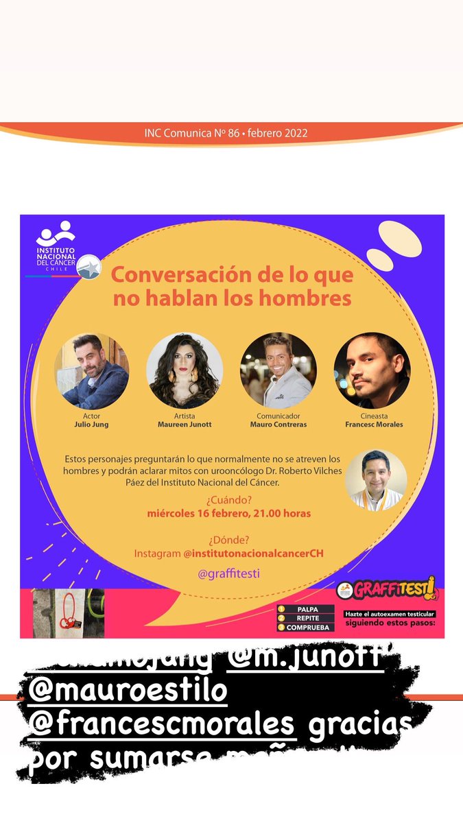 INC Comunica febrero 2022 <a href="/Official_WCD/">WorldCancerDayOfficial</a> #graffitesti <a href="/SoterodelRio/">Sótero del Río</a> <a href="/MaureenJunott/">Maureen Junott</a> <a href="/chamojung/">juliojungduvauchelle</a> <a href="/randombe/">Roberto Vilches</a> <a href="/TatianaOncoloop/">Fundación Oncoloop</a> <a href="/obsdelcancer/">Observatorio del Cáncer</a> <a href="/CancerLatam/">CancerLATAM</a> <a href="/biobio/">BioBioChile</a>