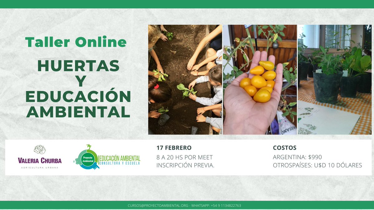 Taller Online “Huertas urbanas y educación ambiental”
Conocerás los pasos para iniciar tu propia huerta educativa y aprovecharla para acercar a las personas a la naturaleza.
Costo e inscripción:
docs.google.com/forms/d/e/1FAI…
#educacionambiental #huertas #educación