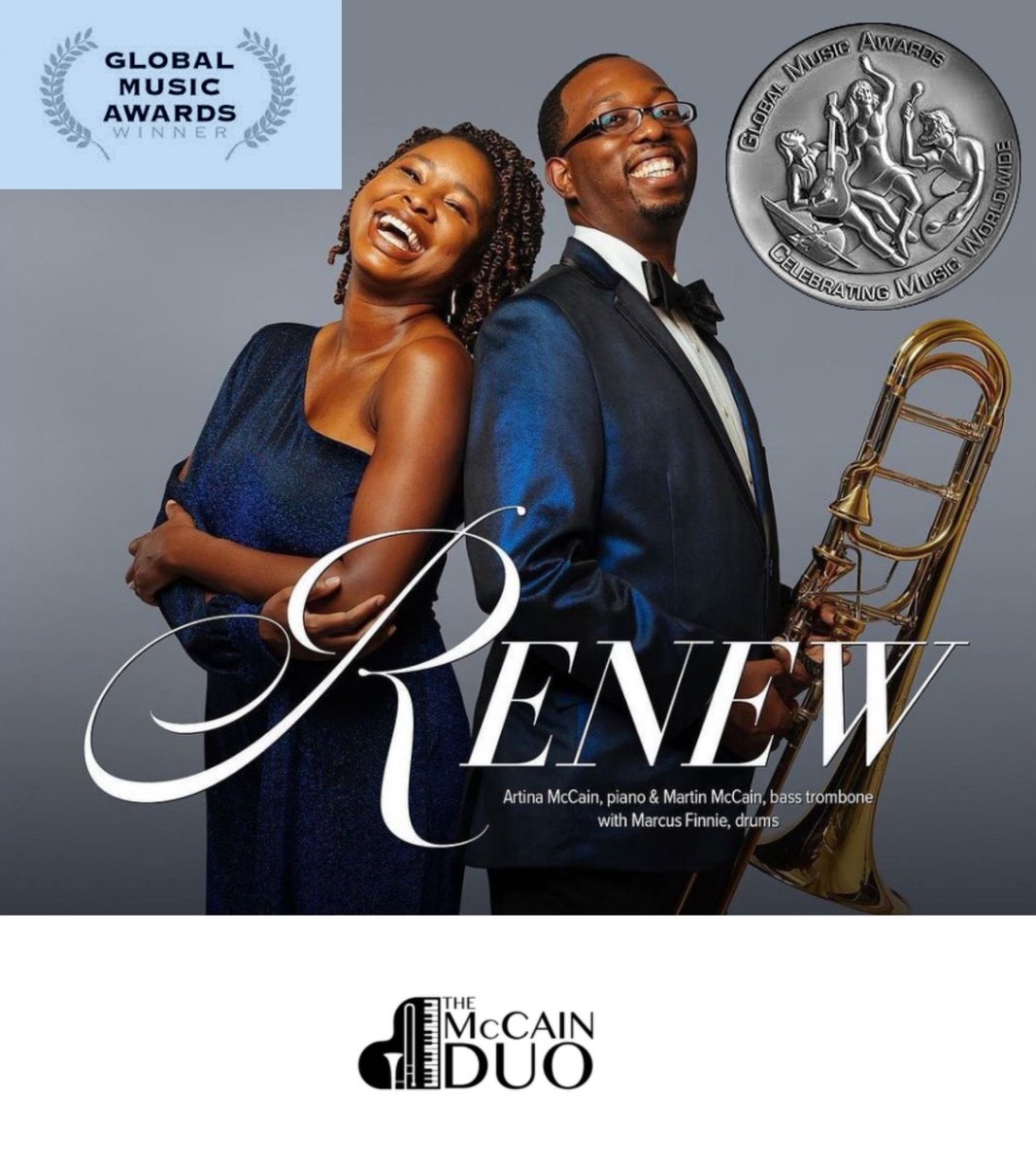 We are excited to share that we received a Global Music Award!

Our album features newly commissioned tunes and other works by David Wilborn, @mwilchermusic , Michael Johnson and <a href="/sirwickmusic/">chad sir wick hughes</a>! Link is in the bio.
🎶 🎹 🔥💿

#mccainduo #newcd #piano #trombone