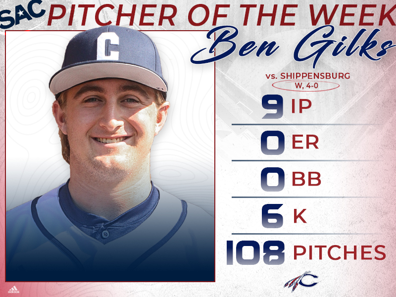 Congrats to <a href="/SAC_Athletics/">South Atlantic Conference</a> Astroturf Pitcher of the Week, 𝘽𝙚𝙣 𝙂𝙞𝙡𝙠𝙨!

🔗: bit.ly/3LyRmV7