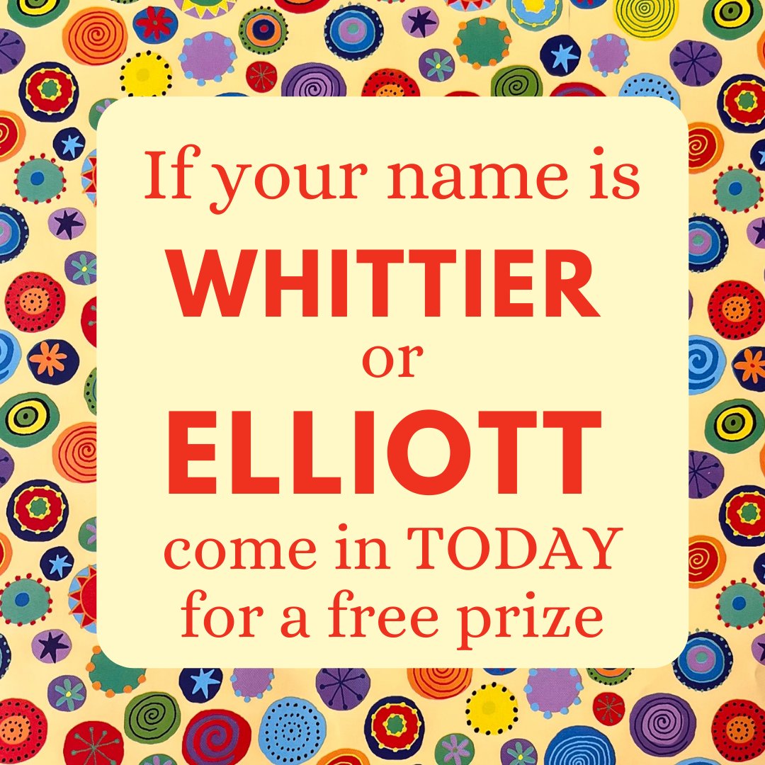 BoingToys's tweet photo. If your name is Whittier or Elliott then stop by Boing! today for a free prize. Know someone with one of these names? Tag them! We're changing the names daily so be on the lookout. #NameGame https://t.co/r39Rt0Gu0A