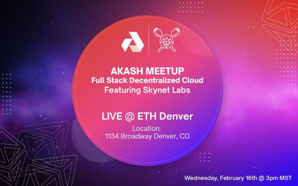 akashnet's tweet photo. Heading to @EthereumDenver? Don't forget our event with @SkynetLabs is happening tomorrow at 3 pm MST! Make sure you RSVP to get a spot for the event

RSVP 👇
https://t.co/wRbNj1YL7Q

#ETHDenver #BUIDLWeek #ThisistheGwei #BUIDL #BUIDLing https://t.co/pSOWVwlxQP