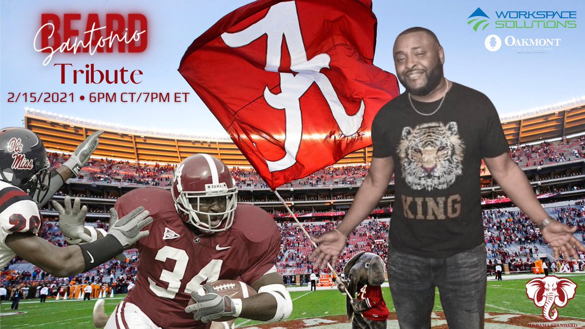 TheBamaStandard's tweet photo. TONIGHT (2/15): The Bama Standard “Santonio Beard Tribute” (6PM CT/7PM ET)
Guests: Saleem Rasheed, Wesley Britt, Justin Smiley, and Antonio Carter
Watch: https://t.co/D3XWE6Sgev
#CollegeFootball #RollTide #RIPSantonio https://t.co/uBiHrDIgYk