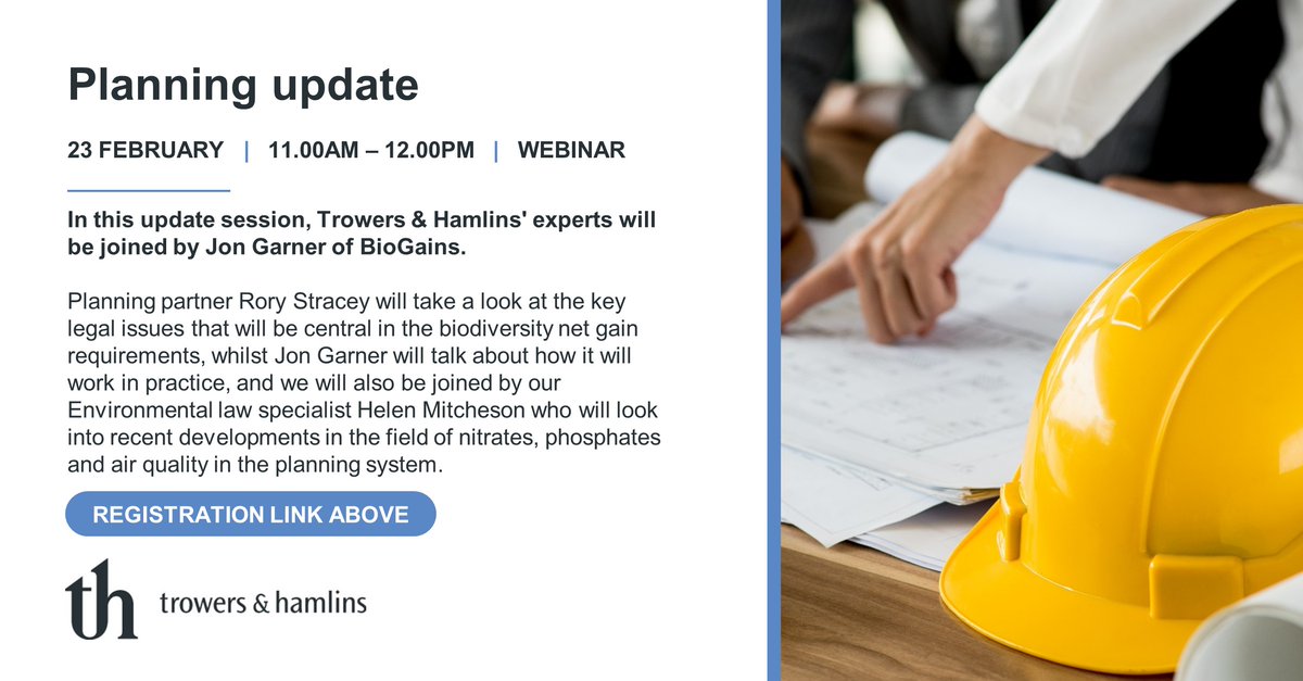 Trowers's tweet photo. In our latest #privateresidential development briefing on 23 February at 11am we are delighted to be joined by Jon Garner of #BioGains to bring you up to date with the Government's plans to introduce #biodiversity net gain requirements for new development. https://t.co/EaMcqk4DnI https://t.co/xkO8eLSqjj