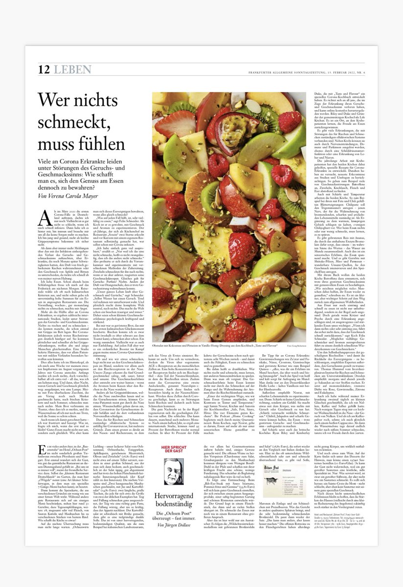 Proud that a year on, Taste &amp; Flavour, our free cookbook for covid taste loss is still making headlines around the world. 

This is from a German newspaper yesterday. 

<a href="/Kimdukee/">Kim Duke</a> <a href="/LifeKitchen/">Life Kitchen</a>