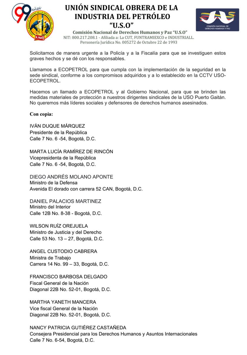 Comisión Nacional de Derechos Humanos y Paz - USO tweet media