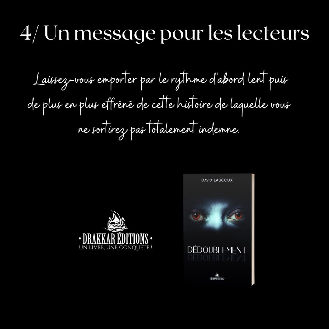 drakkareditions's tweet photo. 🎙Mardi Questions ! 🎙
Aujourd'hui, c'est à @DLSCX1 que nous avons posé nos questions sur son roman #dedoublement
Vous laisserez-vous tenter par ce #thriller psychologique ? https://t.co/DAk7VfJWjz