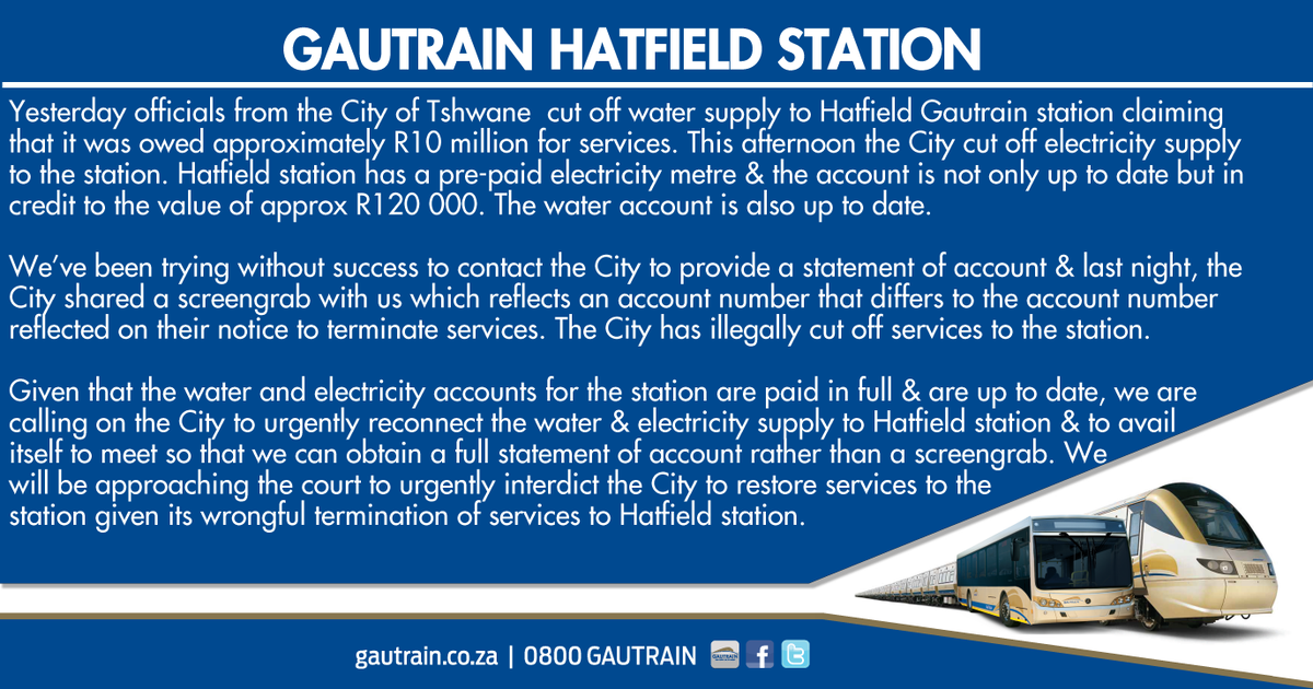 Gautrain statement: Hatfield station