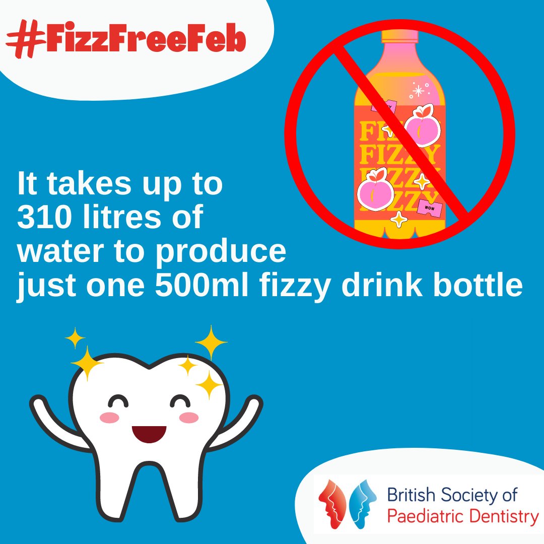 It takes up to 310 litres of water to produce just one 500ml fizzy drink bottle. Hydrate yourself more sustainably and #GoFizzFree this February plus tap water is free and may have fluoride too! bit.ly/3nWH7Qy 
#FizzFreeFeb #Sustainable #Health #fizzydrinks