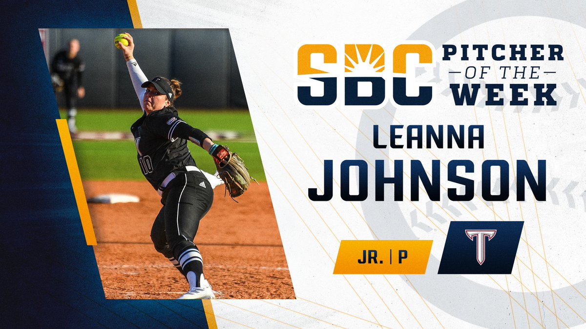 𝗧𝗥𝗢𝗝𝗔𝗡 𝗪𝗢𝗥𝗞𝗛𝗢𝗥𝗦𝗘. @_leannajohnson5 of @TroyTrojansSB picked up two wins, struck out 28 in 17 innings of work, and held opponents to just an .094 batting average. She is the #SunBeltSB Pitcher of the Week. ☀️ 🥎 📰. » sunbelt.me/3uZCEk2