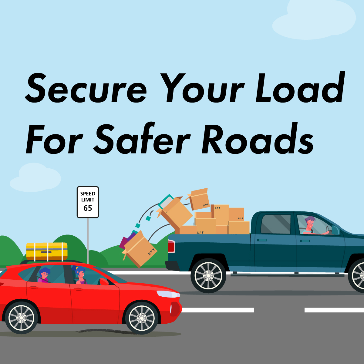 Road debris that falls from vehicles is dangerous and can result in serious traffic crashes. Before you travel, remember to #SecureYourLoad for safer roads.