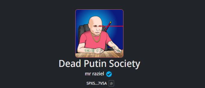 mr_anton_k's tweet photo. Dead Putin Society is #AlgoNFT aimed at honoring human rights, liberty &amp; freedom of speech by bringing awareness to Geopolitical situations

Support us in creating an #NFT with a meaning⚡️

👉https://t.co/qw0KcsM8zR
👉https://t.co/yInAGkom66

🇷🇺🇺🇦 #RussiaUkraineCrisis https://t.co/5D4kszAlEQ