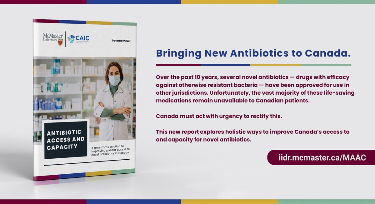 Our colleagues at <a href="/McMasterIIDR/">McMaster IIDR</a>, <a href="/MacGlobalNexus/">Global Nexus</a>, and <a href="/CanadaAMR/">Canadian Antimicrobial Innovation Coalition (CAIC)</a> have released a new proposal calling on public health officials to improve access to new antibiotics in Canada. Read their proposal at iidr.mcmaster.ca/MAAC. #AntibioticAccess