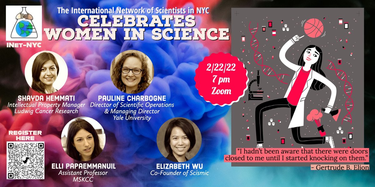 INetNYC's tweet photo. 🎉We are celebrating #WomenInScience, a Panel Discussion with 4 amazing #women from #academia &amp; #Industry: @Shayda_Hemmati, @PauCharbo, @PapaemmanuilLab &amp; Elizabeth Wu from @scismic  
Join us!!
📆Feb 22
⏰7:00pm
https://t.co/JqMTbthTDn
#WomenInSTEM #womeninleadership #phdlife https://t.co/0kIWZID5py