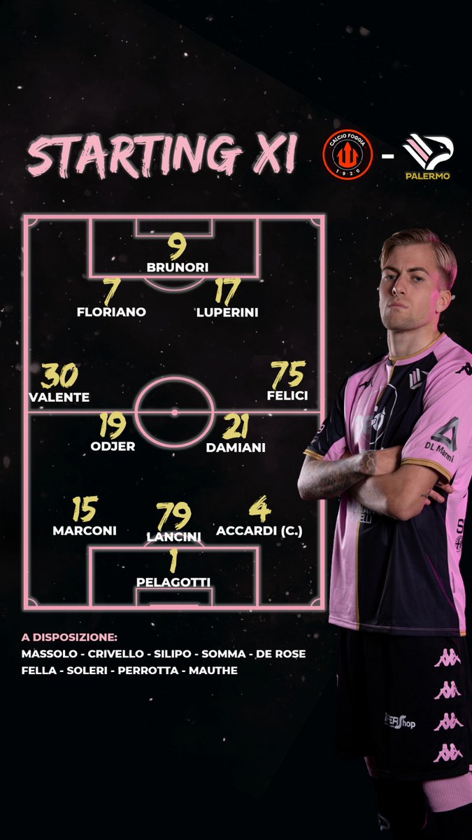 Palermofficial's tweet photo. 📋Ecco il nostro 11 iniziale! 
⚽Si va in campo! 

FORZA PALERMO 💗🖤

 📲 #siamoaquile 🦅     #FogPal
 @LegaProOfficial https://t.co/4TYHsfEsC0