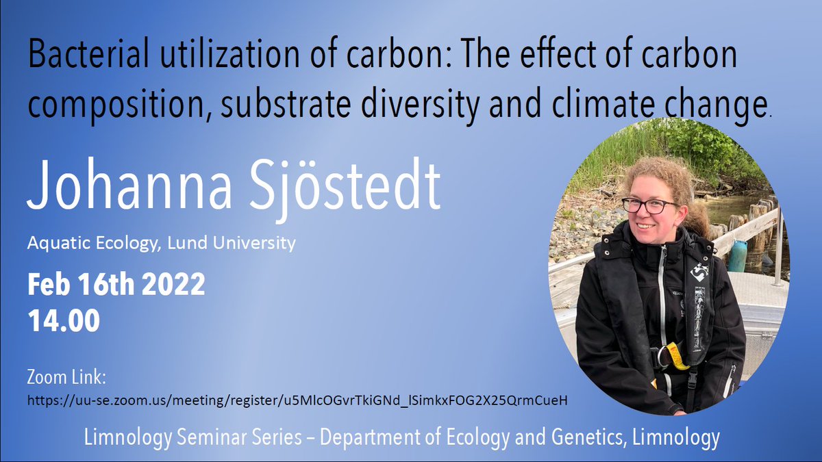 LimnoUppsala's tweet photo. Our next #LimnoSeminar is tomorrow (!) Wed Feb 16th at 14:00 CET. This month we are joined by Johanna Sjöstedt, and will discuss bacteria and how they use carbon. To join via zoom please register at https://t.co/vAjAzQd2bC
See you there! https://t.co/NC9tHRkuoU