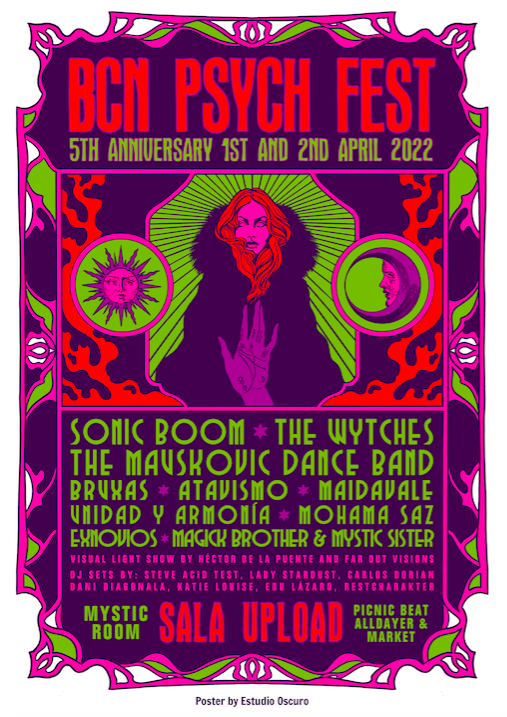 El 1 y el 2 de abril en la sala <a href="/UploadBarcelona/">Upload Barcelona</a>, 5º aniversario del BCN Psych Fest, con un cartelón: @2020sonicboom, <a href="/TheWytches/">The Wytches</a>, The Mavskovic Dance Band, <a href="/exnoviosband/">Exnovios</a>, <a href="/ArmoniaUnidad/">unidad y armonía</a>, Magick Brother &amp; Mystic Sister... youtu.be/W9FQ7eMV-CQ