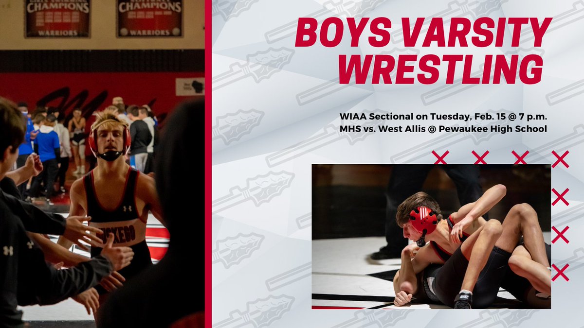 Join our WARRIORS Wrestling tonight at Pewaukee High School! Cheer them on as they face West Allis at the WIAA Sectional! See you there! #mhsDMM #mhs #wisconsin #1warrior @MHSIrvine @MHSTheme <a href="/MuskegoNorwaySc/">Muskego-Norway Schools</a>