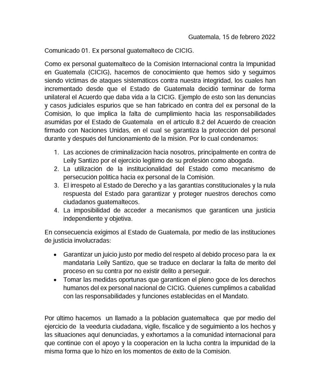 UDEFEGUA's tweet photo. #Comunicado | compartimos el comunicado de ex personal guatemalteco de CICIG, ante incremento de ataques sistemáticos, expresan:👇🏽 https://t.co/6ziMaBKE7D