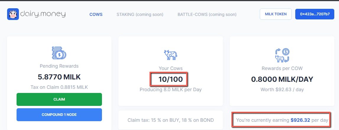 The treasury now has 10 COWS, an additional of 4 COWS have been purchased. Our COW nodes are currently earning a daily yield of almost $1000. 

#Paragon #Bullish #FaaS #Nodes #NFT #Binance