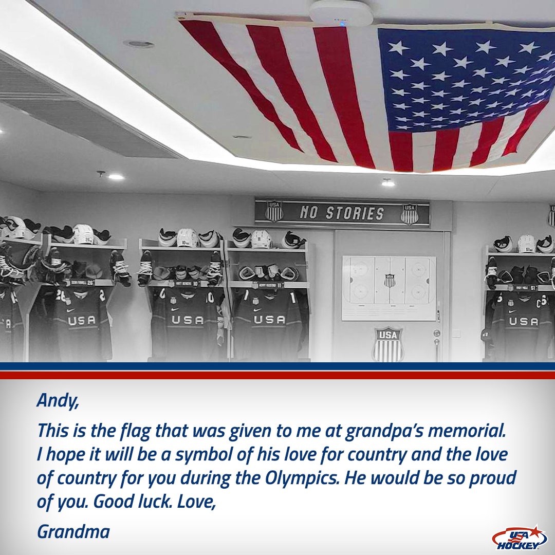 #TeamUSA captain <a href="/Andy_Miele/">Andy Miele</a> brought a special flag with him to the #WinterOlympics that now hangs in the lockerroom. ❤️

His grandfather enlisted in the Navy and served in both World War II and the Korean War. This note from his grandma accompanied the flag.