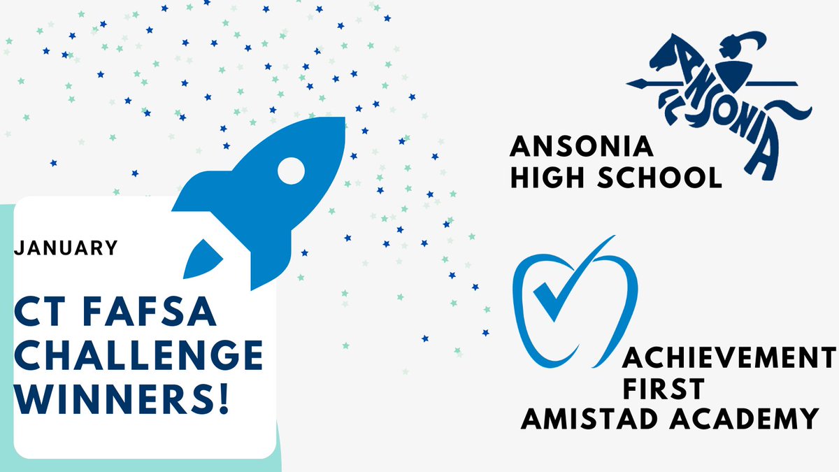 Congratulations to January's #CTFAFSAChallenge winners: @AnsoniaSchools High School & @Achievement1st Amistad Academy!
‼️ Students can still file after the 2/15 priority @FAFSA deadline! We have plenty of time to accomplish our 60% FAFSA completion goal‼️
bit.ly/33s7gj6