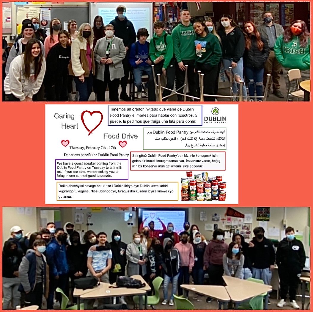 DublinPantry's tweet photo. Thank you to @dshsDCSD clubs, @Scioto_PTO  and Dublin Lions Club for the annual Caring Heart Food Drive and special thanks to @AFRitchart + @BLGamary for hosting DFP's Director Dinky, volunteers Jan + Patte. https://t.co/o5u1gYnTtF