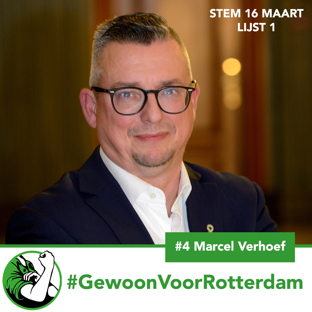 Marcel Verhoef heeft 40 jaar bij de Koninklijke marine gewerkt en is als veteraan sinds 2014 actief in de gebiedscommissie IJsselmonde. Hij wil zich in de gemeenteraad gaan inzetten voor meer veiligheid, betere mobiliteit en het bouwen van woningen voor onze kinderen.