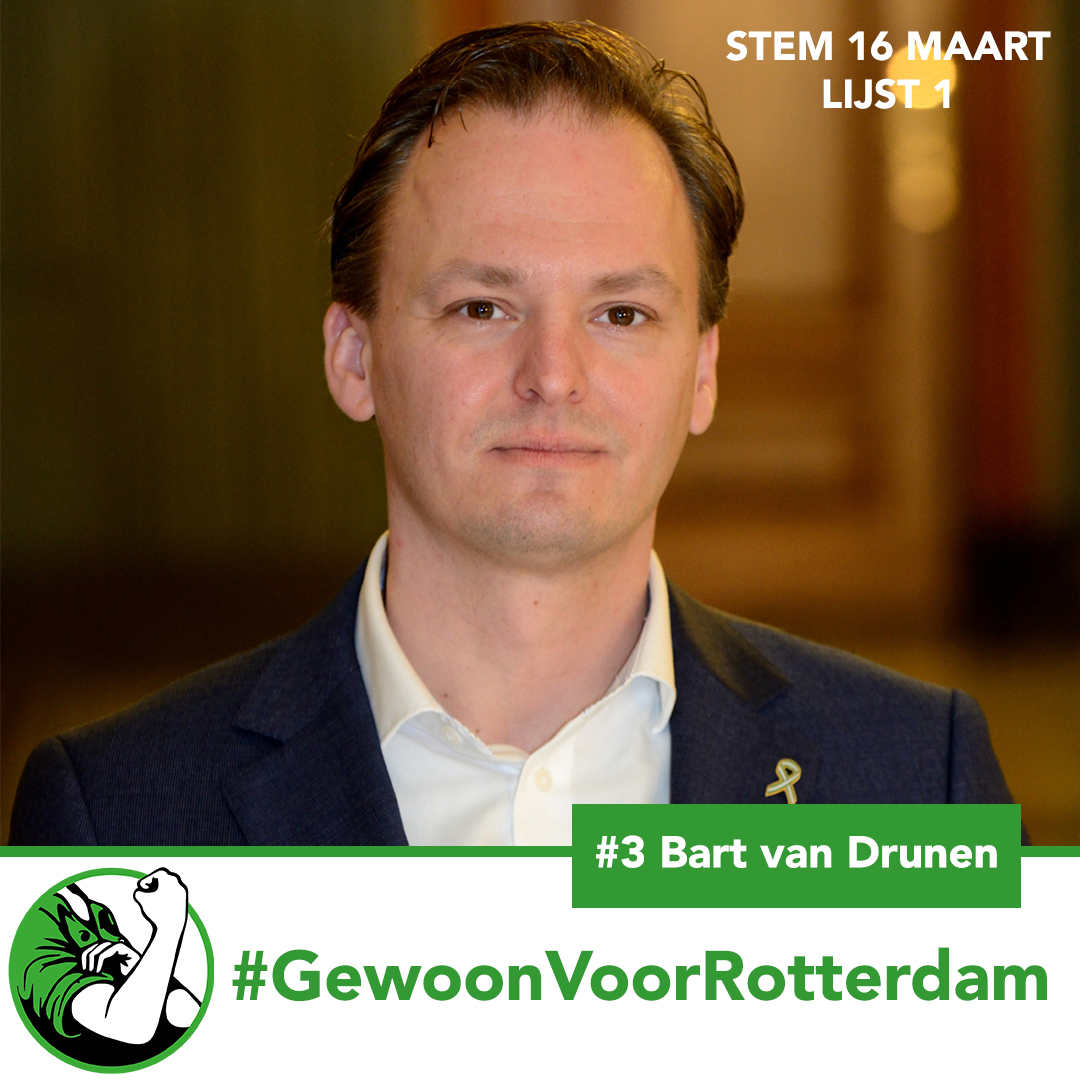 Bart van Drunen voelt zich als een vis in het water bij Leefbaar Rotterdam, waar de achtergrond van iedereen zo divers is, dat het een prachtige afspiegeling is van de stad. Hij blijft in de gemeenteraad strijden voor veilig &amp; vloeiend verkeer in de stad, zonder de auto te pesten