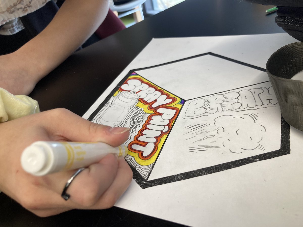 arahmiller's tweet image. Students are making a collaborative cube art mural. They each design a cube to display how they personally  impact the carbon cycle. We’ve got some sick artists. #CCMSscience #carboncycle #WeAreCC