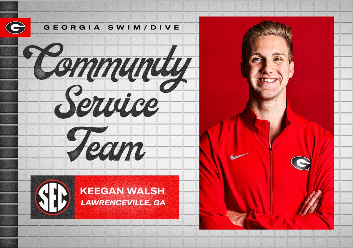 UGASwimDive's tweet photo. 👏 Congratulations to Keegan Walsh on being named to the @SEC Community Service Team!

📰 https://t.co/9q2nrYVBCR

#DGD | #GoDawgs https://t.co/eCfJkg2Qwf