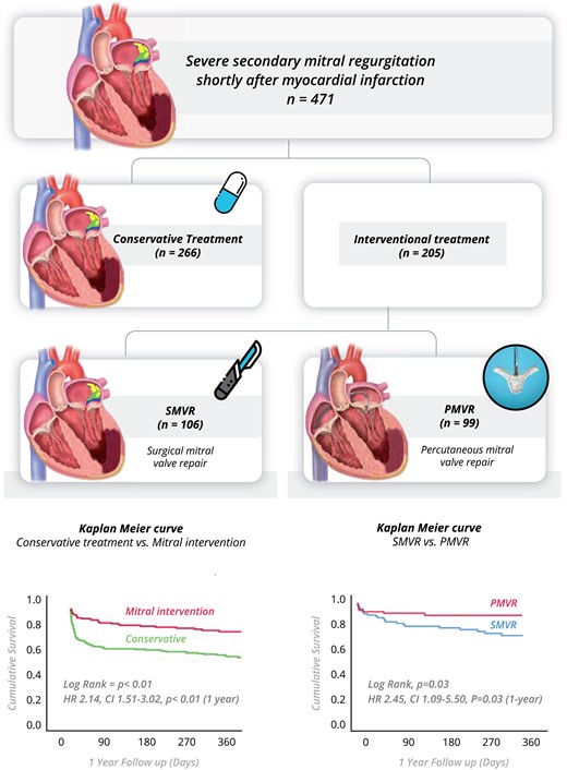 Early intervention may mitigate the poor prognosis associated with conservative therapy in patients with post-MI MR. 
Conservative, surgical, and percutaneous treatment for mitral regurgitation shortly after acute myocardial infarction academic.oup.com/eurheartj/arti…